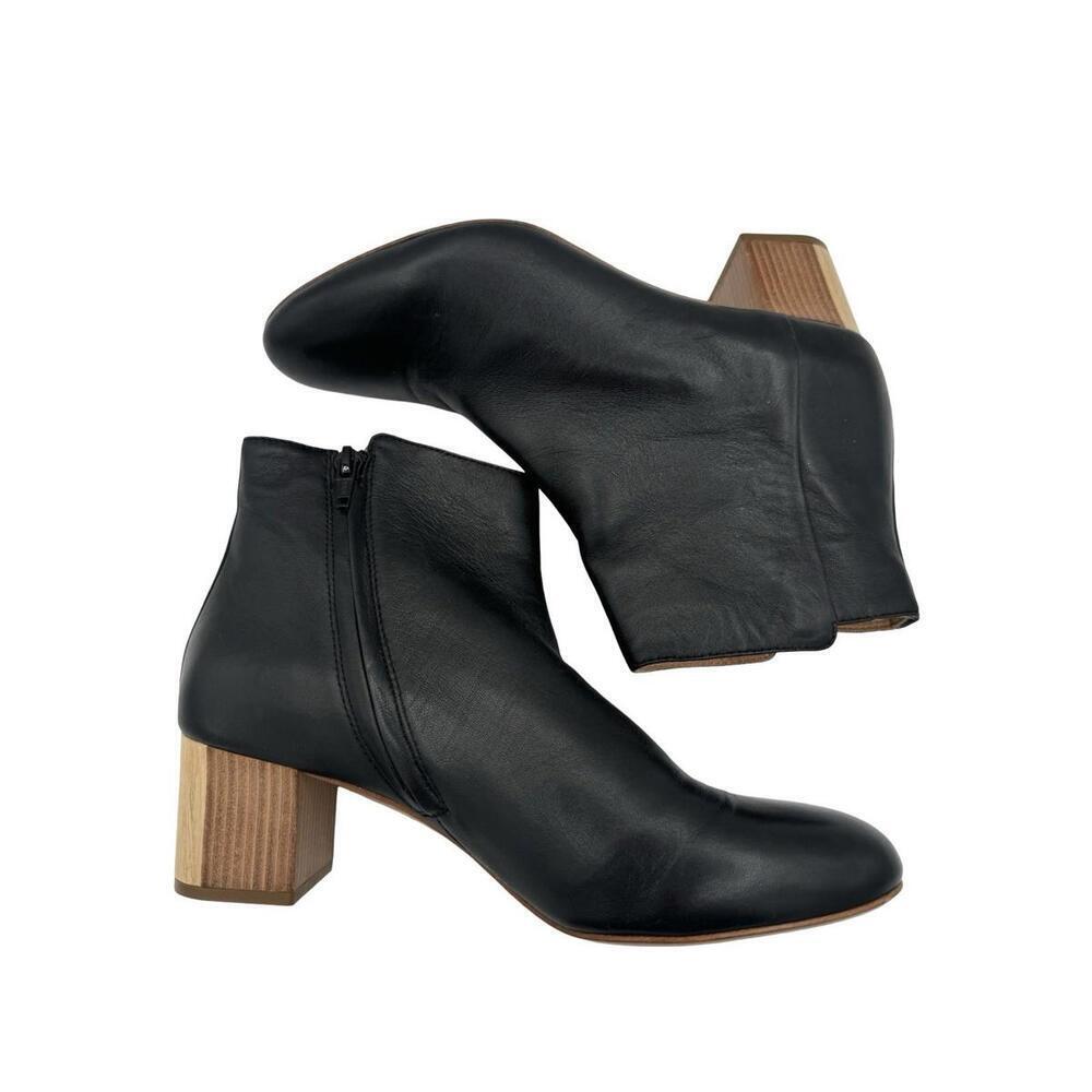 Veronique Branquinho Leather Ankle Zip Heel Boots Black Size EU 38 | US 7 - Picture 6 of 9